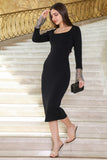 Black winter midi dress with square neck 