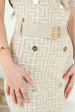 Beige midi dress with buttons and beige belt 