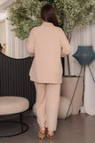 Beige buttoned blouse and pants set