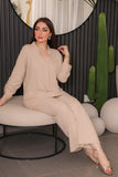 Beige buttoned blouse and pants set