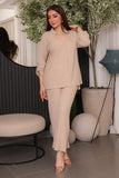 Beige buttoned blouse and pants set