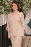 Beige buttoned blouse and pants set