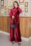 Burgundy velvet and buttoned blouse set