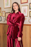 Burgundy velvet and buttoned blouse set