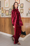 Burgundy velvet and buttoned blouse set