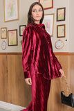 Burgundy velvet and buttoned blouse set