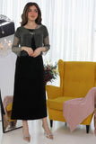Soft velvet midi dress with black polka dot jacket