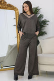 V-neck blouse and pants set