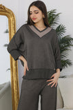 V-neck blouse and pants set