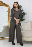 V-neck blouse and pants set