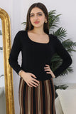 Black wide neck skirt and blouse set