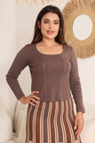 Brown striped blouse and skirt set