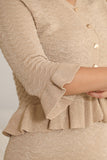 Hairan beige skirt and blouse set with sleeves