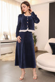 Navy buttoned skirt and blouse set 