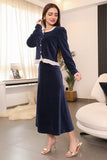 Navy buttoned skirt and blouse set 