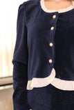 Navy buttoned skirt and blouse set 