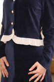 Navy buttoned skirt and blouse set 