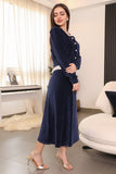 Navy buttoned skirt and blouse set 