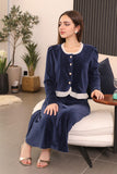 Navy buttoned skirt and blouse set 