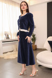 Navy buttoned skirt and blouse set 