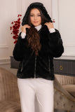 Black winter jacket with hoodie collar and zipper, black 