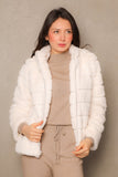 White winter jacket with hoodie collar and zipper