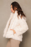 White winter jacket with hoodie collar and zipper