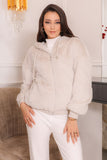 Beige winter jacket with hoodie collar and beige zipper 