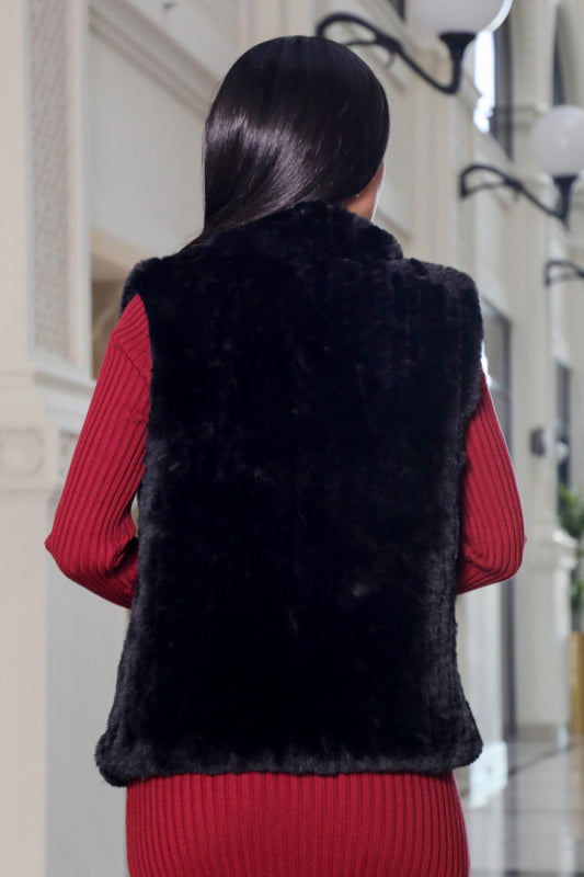 Women's vest with wide design, black color 