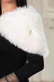 White fur shawl with drawstring and brooch 
