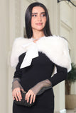 White fur shawl with drawstring and brooch 