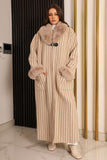 Beige striped wool winter jacket 