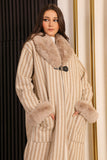 Beige striped wool winter jacket 