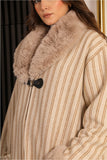 Beige striped wool winter jacket 