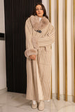 Beige striped wool winter jacket 