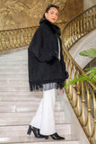 Winter jacket with pockets decorated with fringe, black 