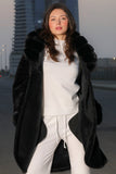 Black fur winter jacket with buttons 