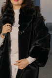 Black fur winter jacket with buttons 