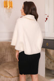 Elegant white winter shawl with brooch 