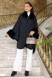 Black knitted shawl with fur sleeves 