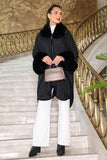 Black knitted shawl with fur sleeves 