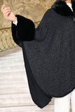 Black knitted shawl with fur sleeves 