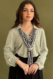 Long sleeve blouse with tie