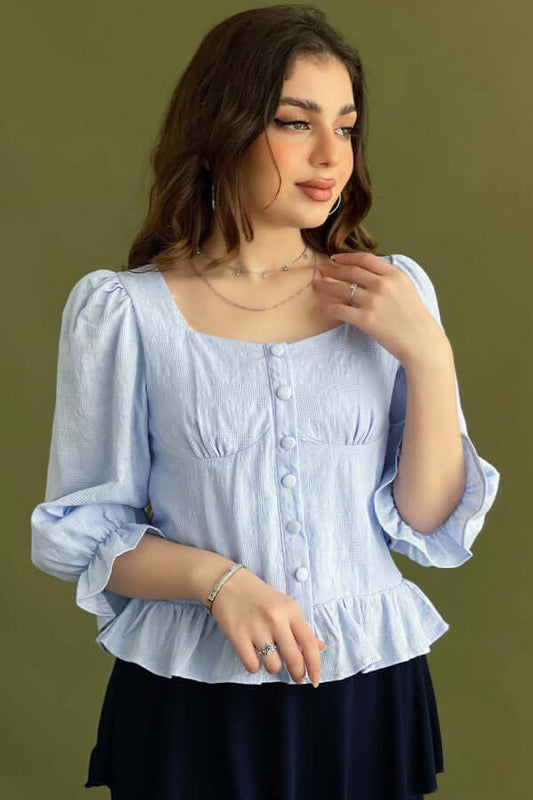 Round neck blouse with square collar