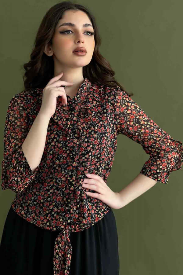 Floral blouse with tie waist