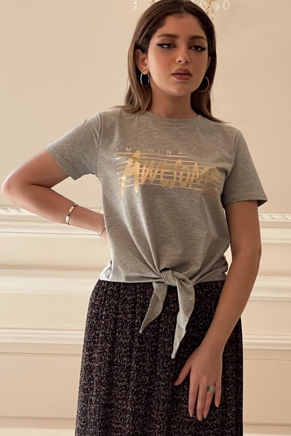 Printed T-shirt with drawstring bottom