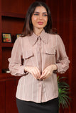 Beige striped chiffon shirt 