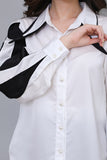 White satin look shirt with contrast sleeves 