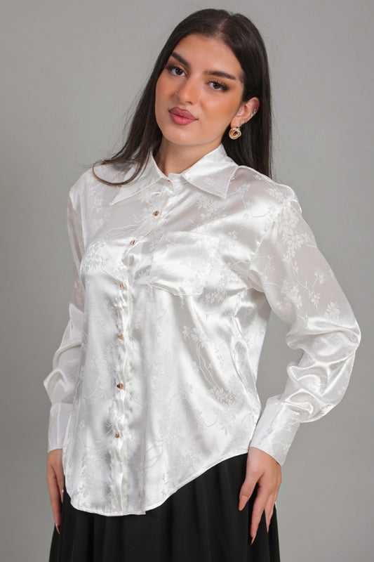 White printed satin shirt