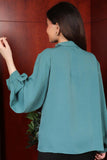 Pleated blouse with neck belt, Tiffany color